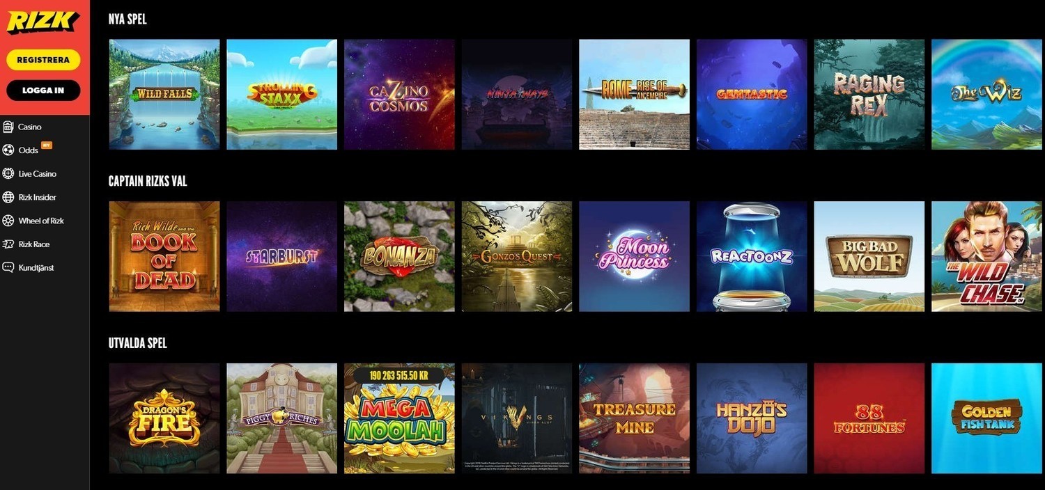 Rizk casino spelautomater