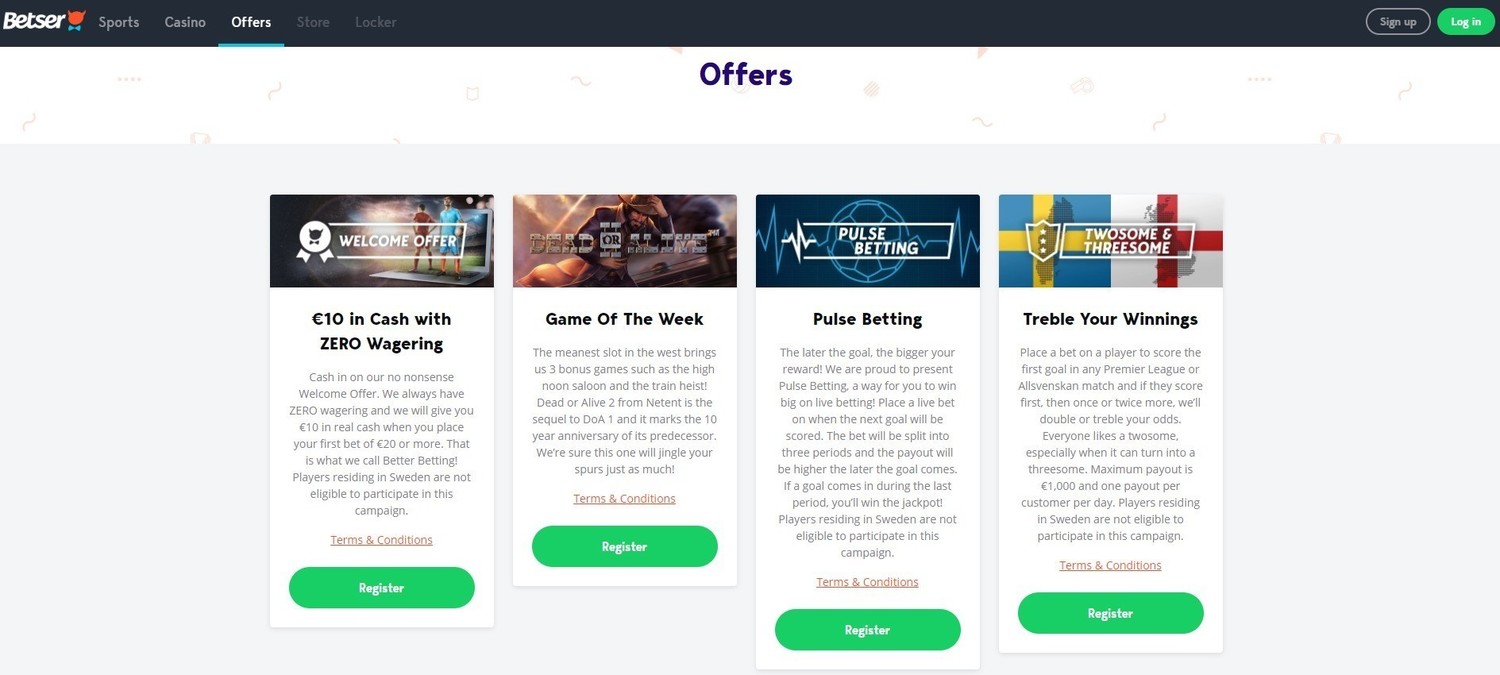 Betser casino bonusar