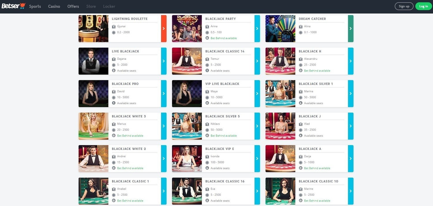 Live games in Betser casino