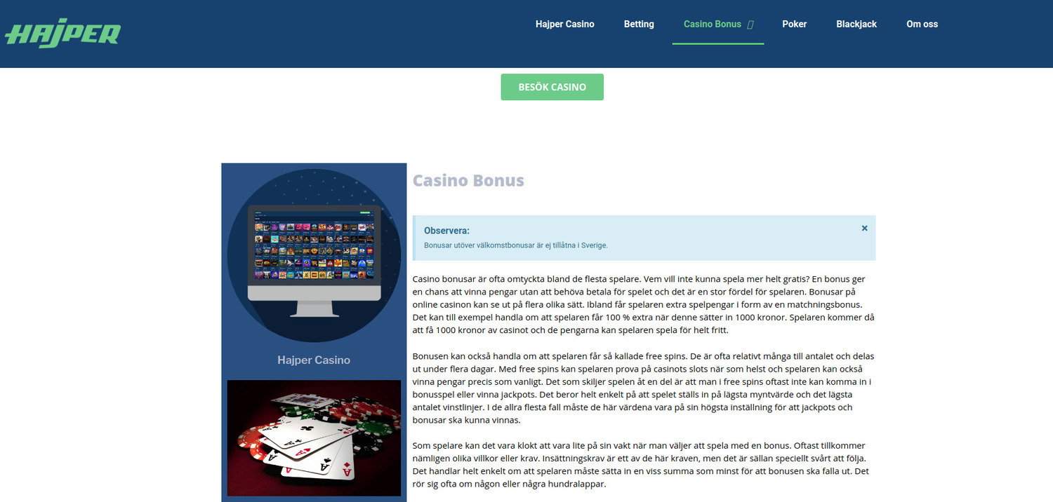 Bonuses for Hajper Casino